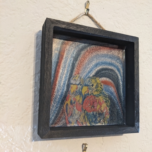 Birds Wall Art Handmade Parrot Design Resin Blue Red Home Decor Love - Picture 10 of 12